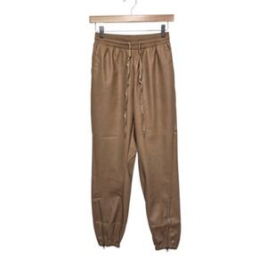 n:PHILANTHROPY Pants Womens Small Camel Faux Leather Joggers Ankle Zip Drawcord‎